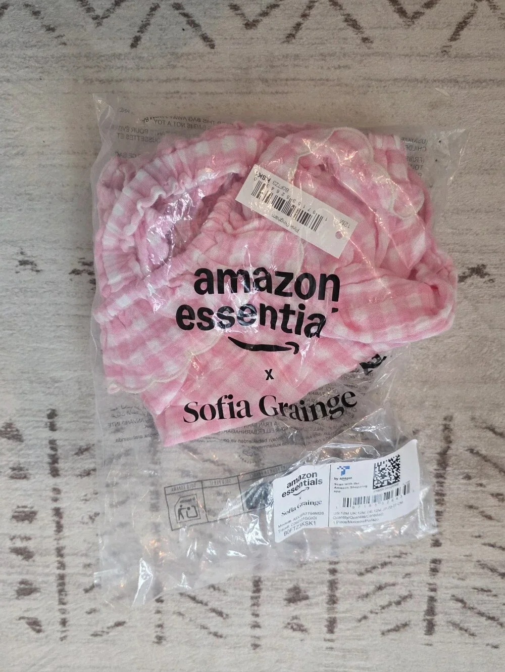 Amazon Essentials x Sofia Grainge New Pink Gigham Romper Baby Girl 12m